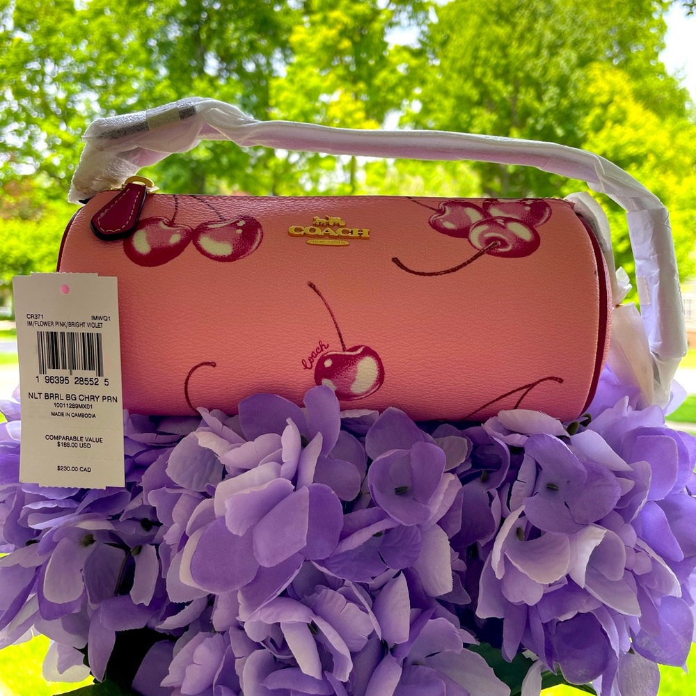 NWT!🍒🍒 COACH NOLITA BARREL BAG WITH CHERRY PRINT!